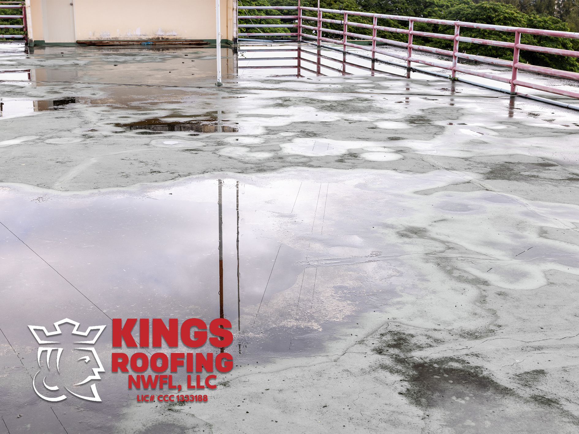 Commercial Roof Drainage Problems in Florida: Why Ponding Water Shortens Roof Life with Kings Roofing NWFL serving Panama City Pensacola Port Charlotte
